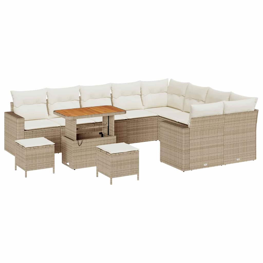 Gartensofa-set mit Kissen 13 pcs Beige und Creme Poly-Rattan