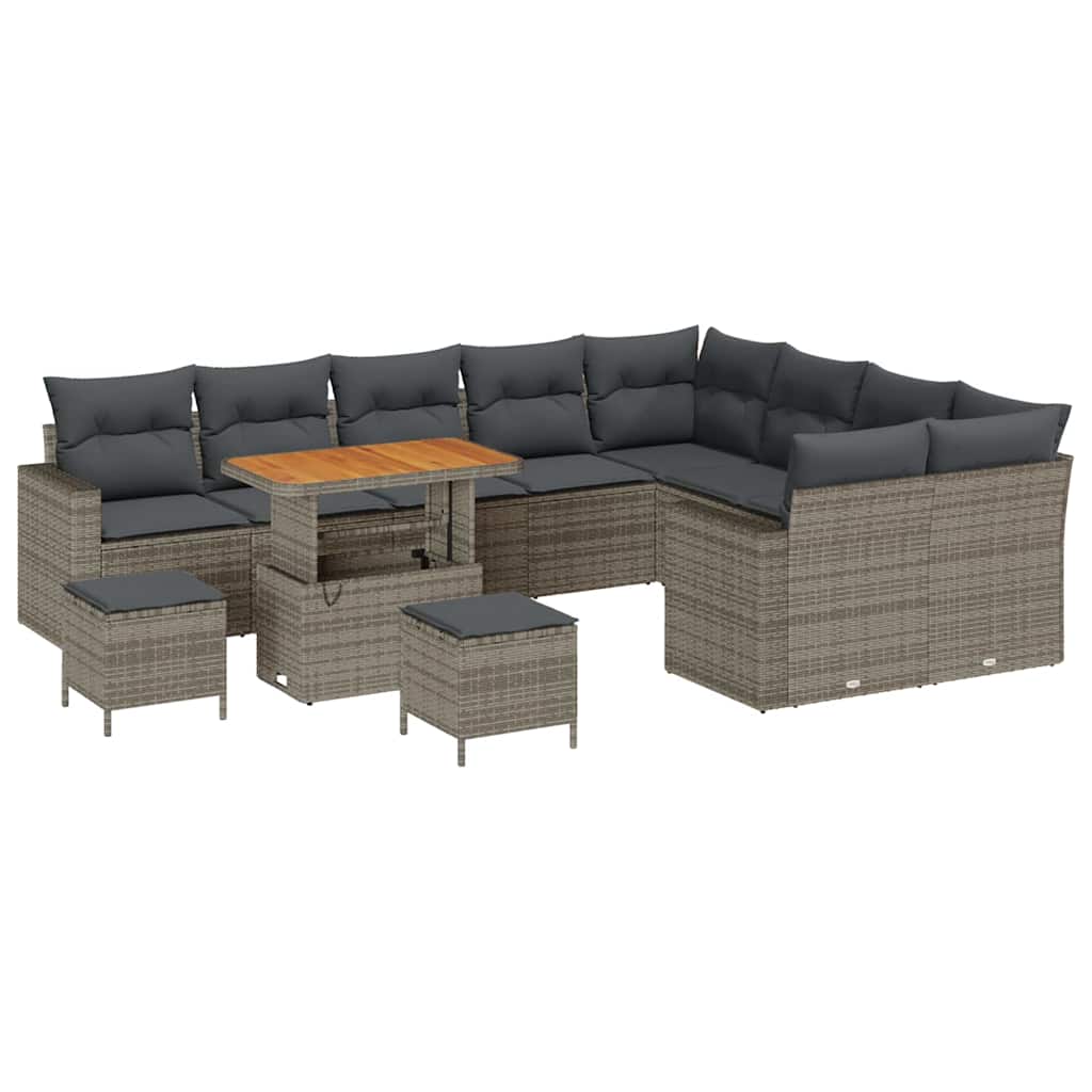 Gartensofa-set mit Kissen 13 pcs Grau Poly-Rattan
