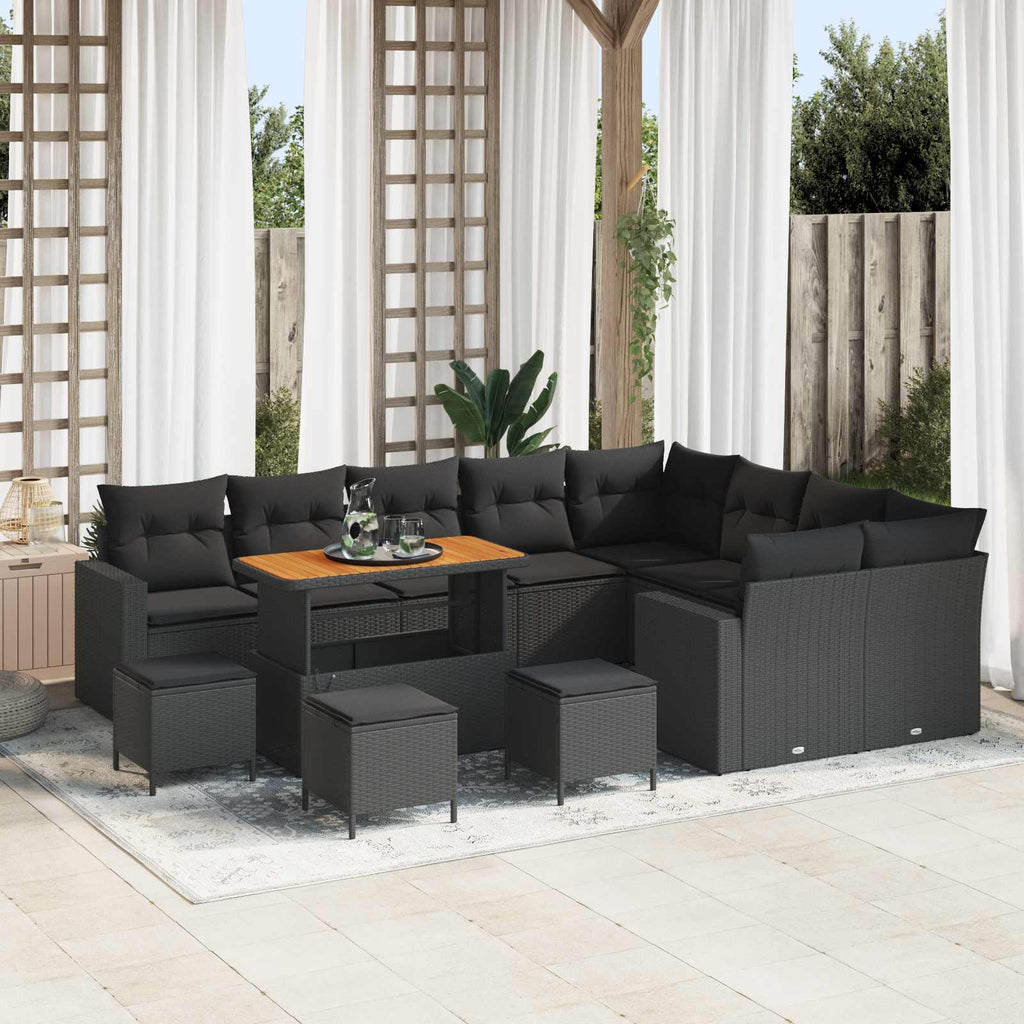 Gartensofa-set mit Kissen 14 pcs Schwarz Poly-Rattan