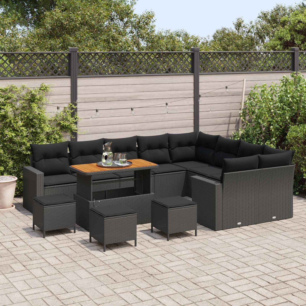 Gartensofa-set mit Kissen 14 pcs Schwarz Poly-Rattan