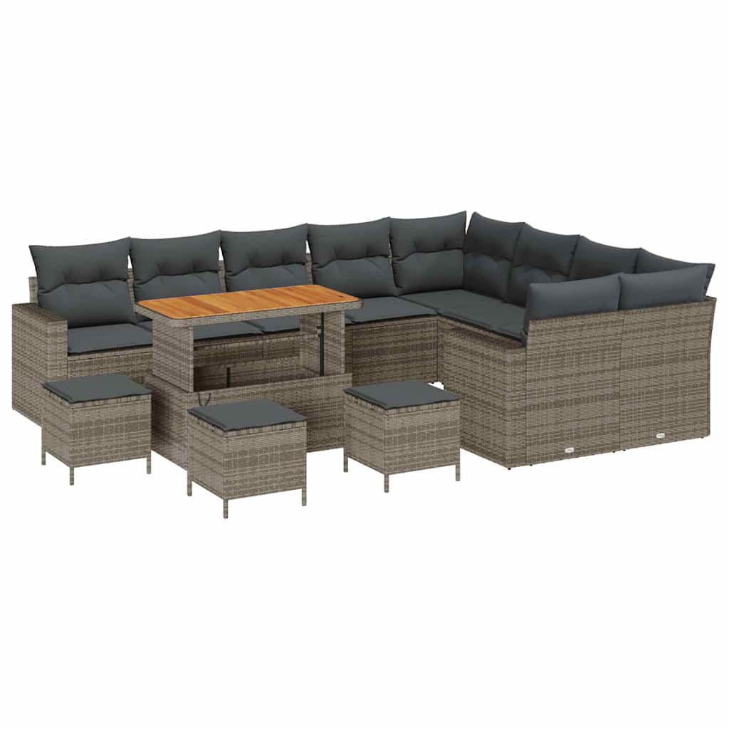 Gartensofa-set mit Kissen 14 pcs Grau Poly-Rattan