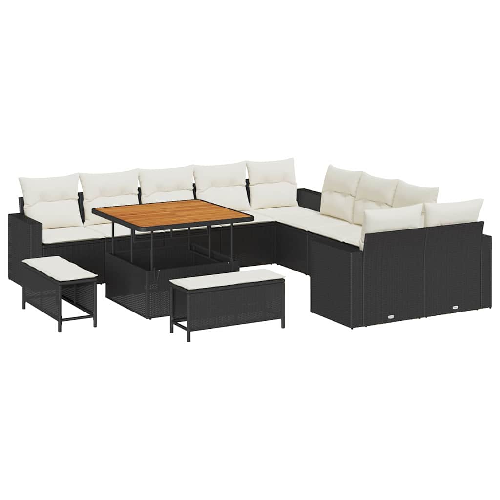 Gartensofa-set mit Kissen 17 pcs Schwarz und Creme Poly-Rattan