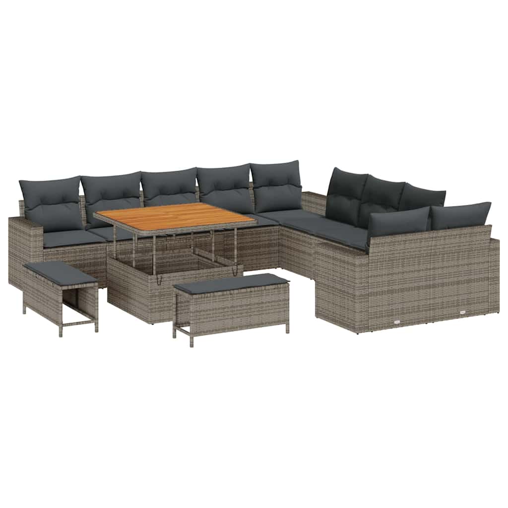 Gartensofa-set mit Kissen 17 pcs Grau Poly-Rattan
