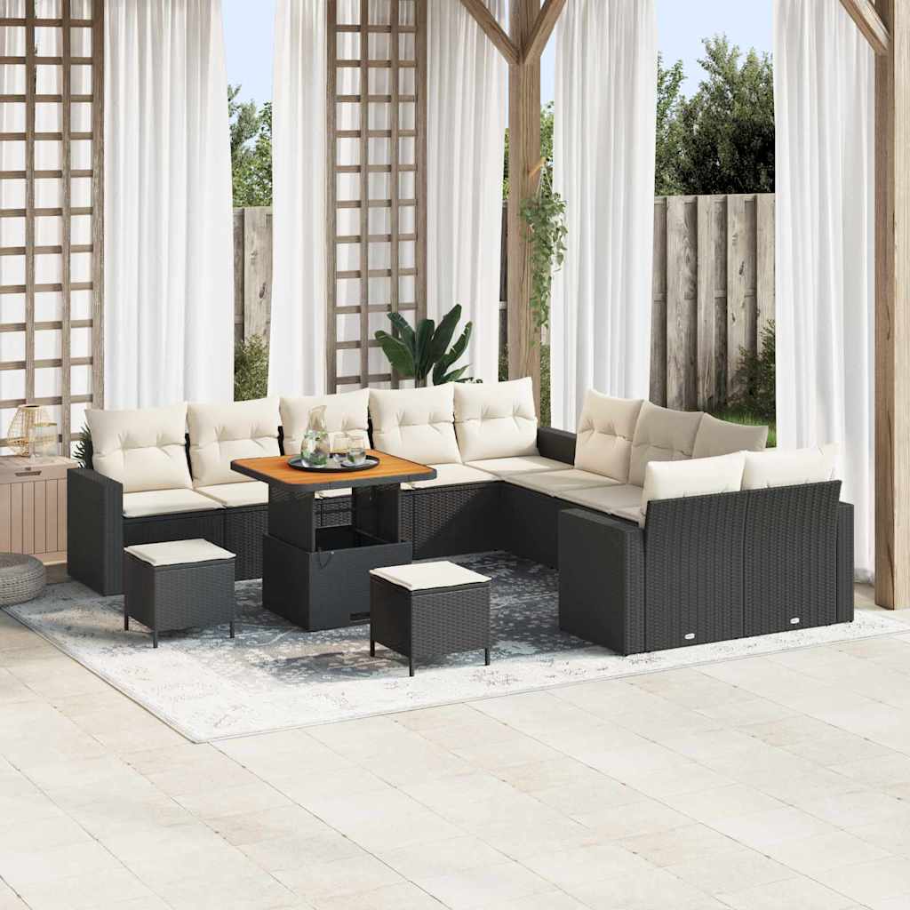 Gartensofa-set mit Kissen 17 pcs Schwarz und Creme Poly-Rattan