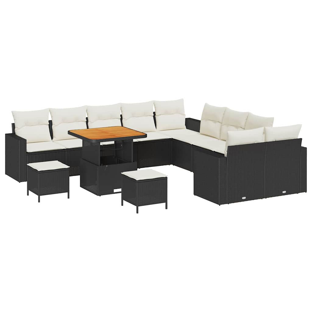 Gartensofa-set mit Kissen 17 pcs Schwarz und Creme Poly-Rattan