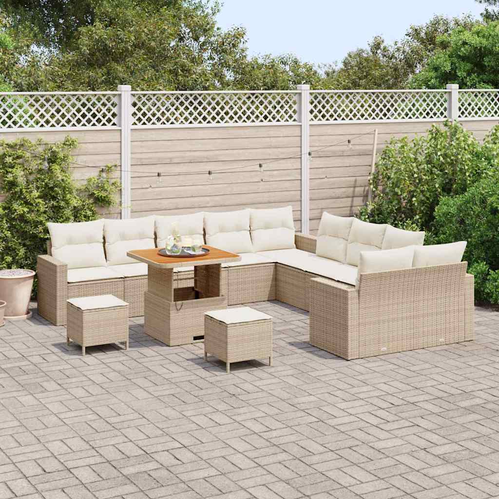 Gartensofa-set mit Kissen 17 pcs Beige und Creme Poly-Rattan