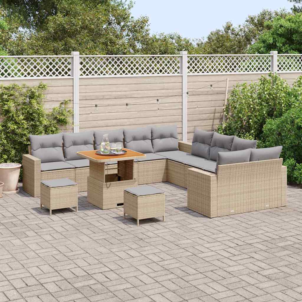 Gartensofa-set mit Kissen 17 pcs Beige und Hellgrau Poly-Rattan