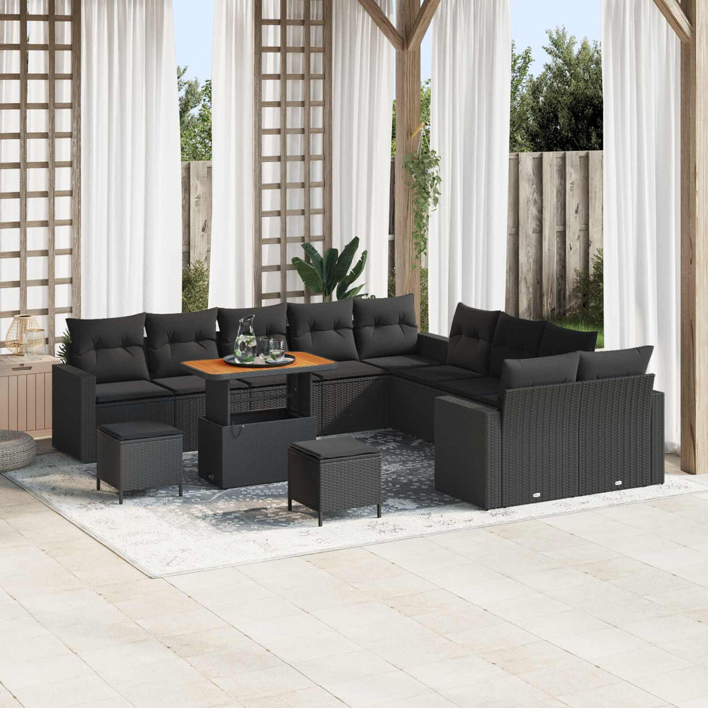 Gartensofa-set mit Kissen 17 pcs Schwarz Poly-Rattan