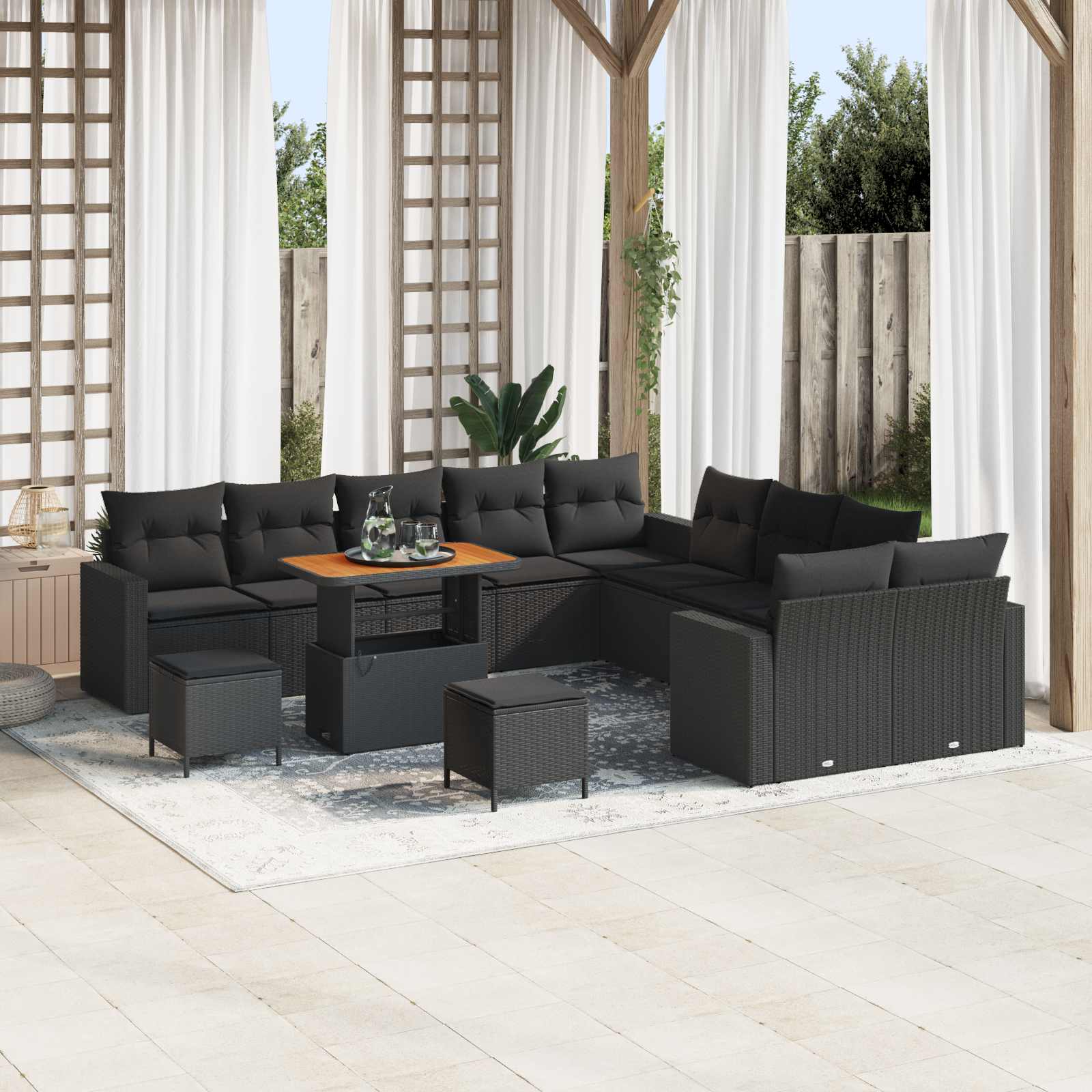 Gartensofa-set mit Kissen 17 pcs Schwarz Poly-Rattan