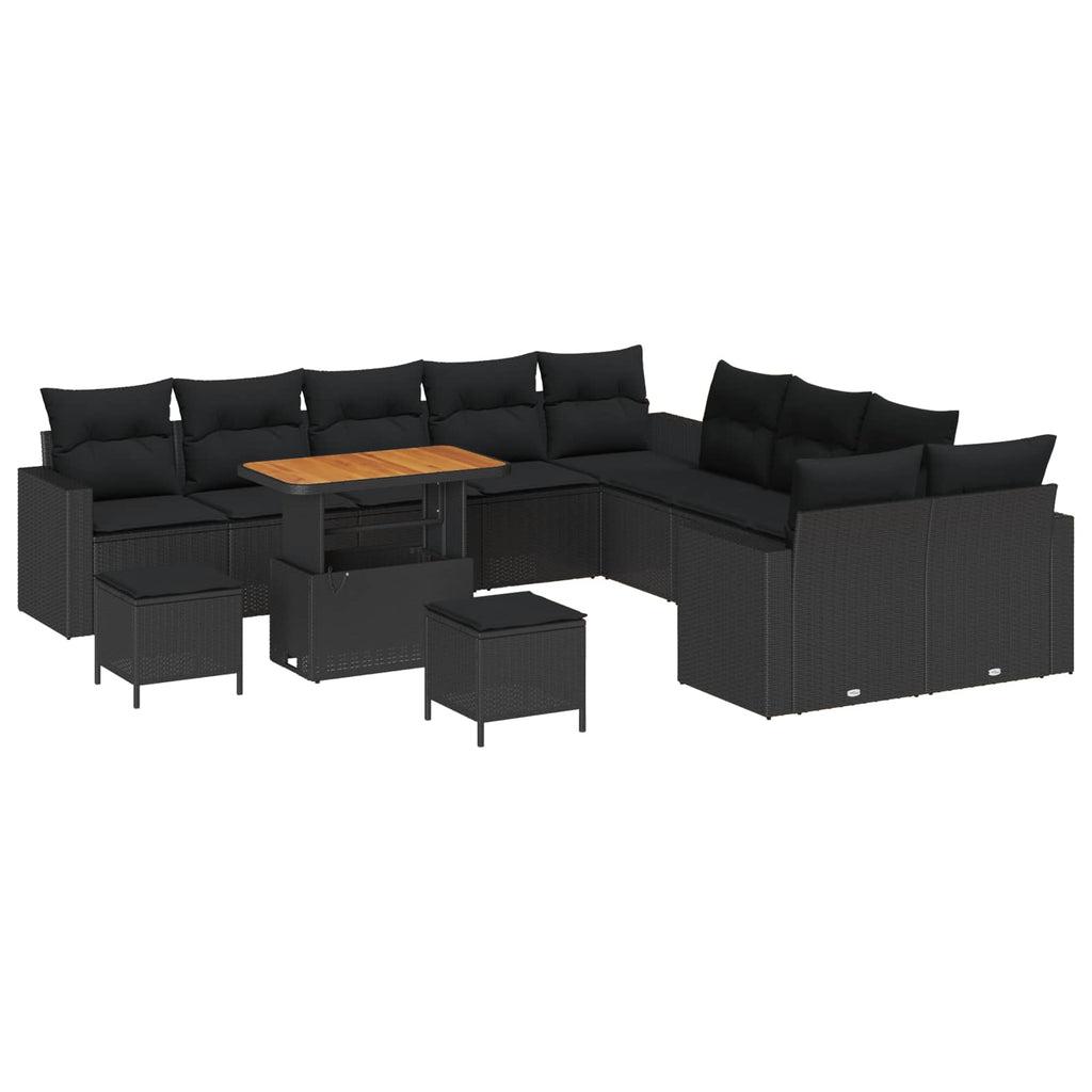 Gartensofa-set mit Kissen 17 pcs Schwarz Poly-Rattan