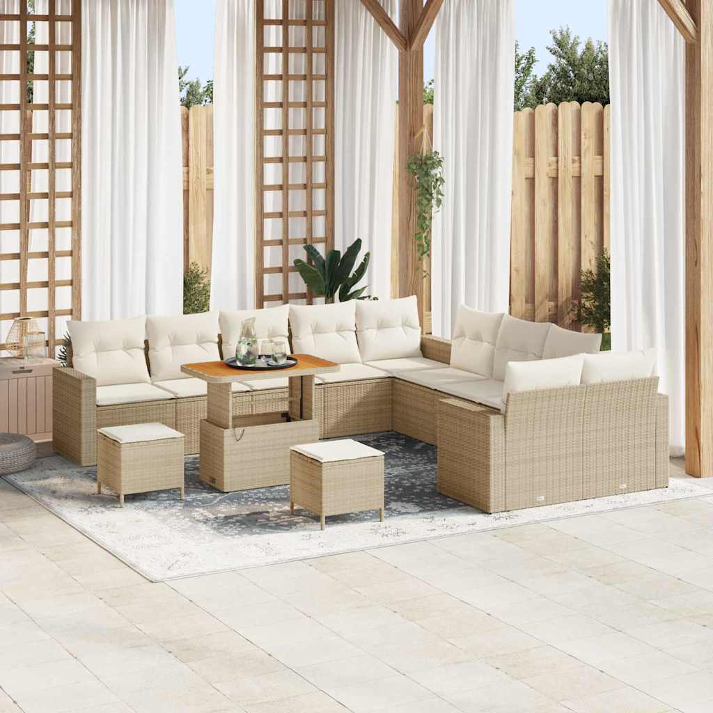 Gartensofa-set mit Kissen 17 pcs Beige und Creme Poly-Rattan