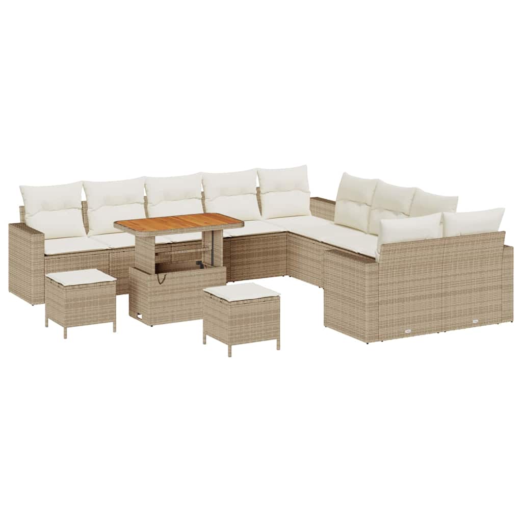 Gartensofa-set mit Kissen 17 pcs Beige und Creme Poly-Rattan