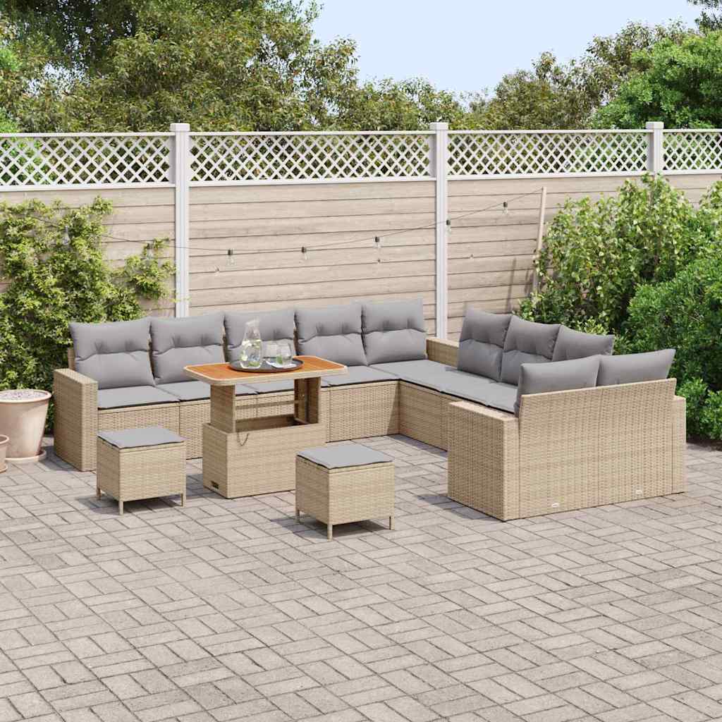 Gartensofa-set mit Kissen 17 pcs Beige und Hellgrau Poly-Rattan