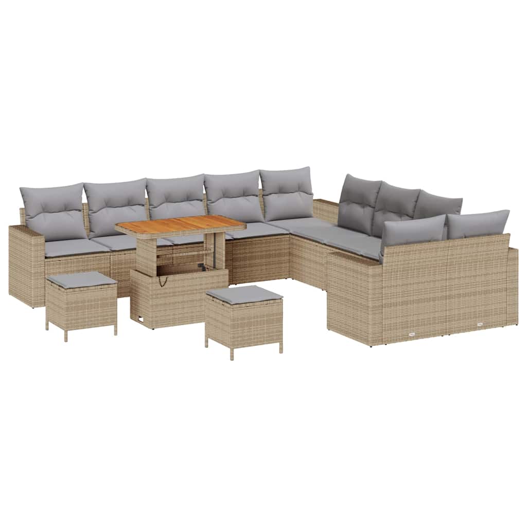Gartensofa-set mit Kissen 17 pcs Beige und Hellgrau Poly-Rattan