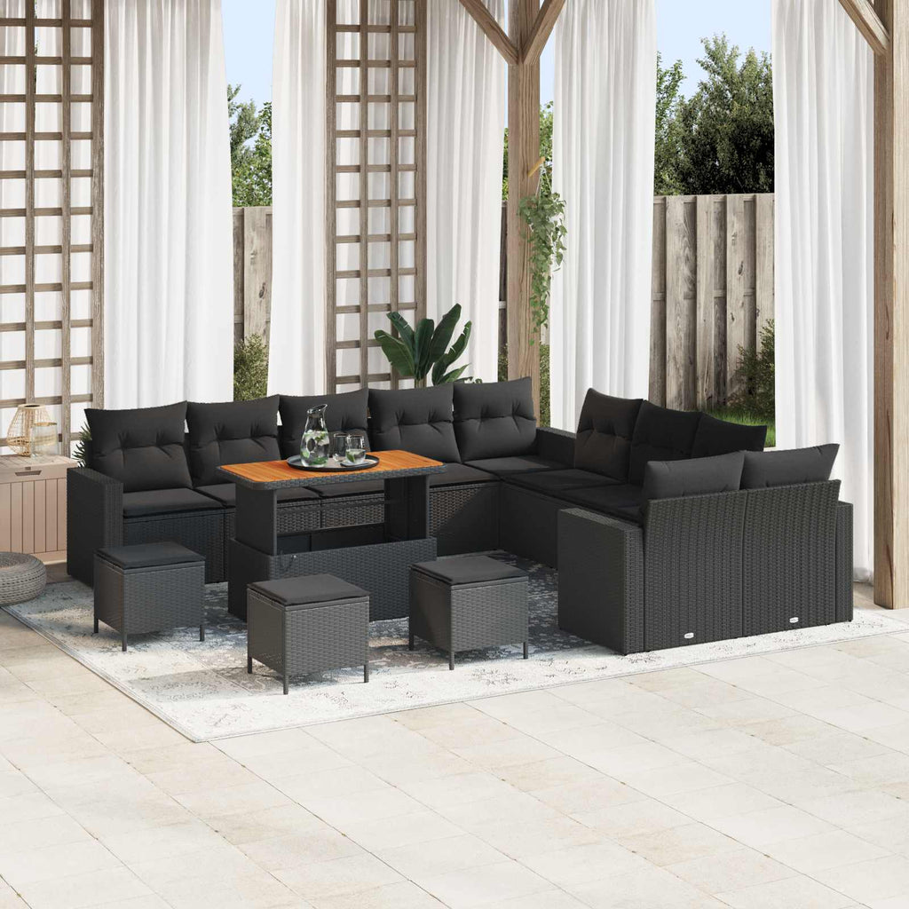 Gartensofa-set mit Kissen 18 pcs Schwarz Poly-Rattan