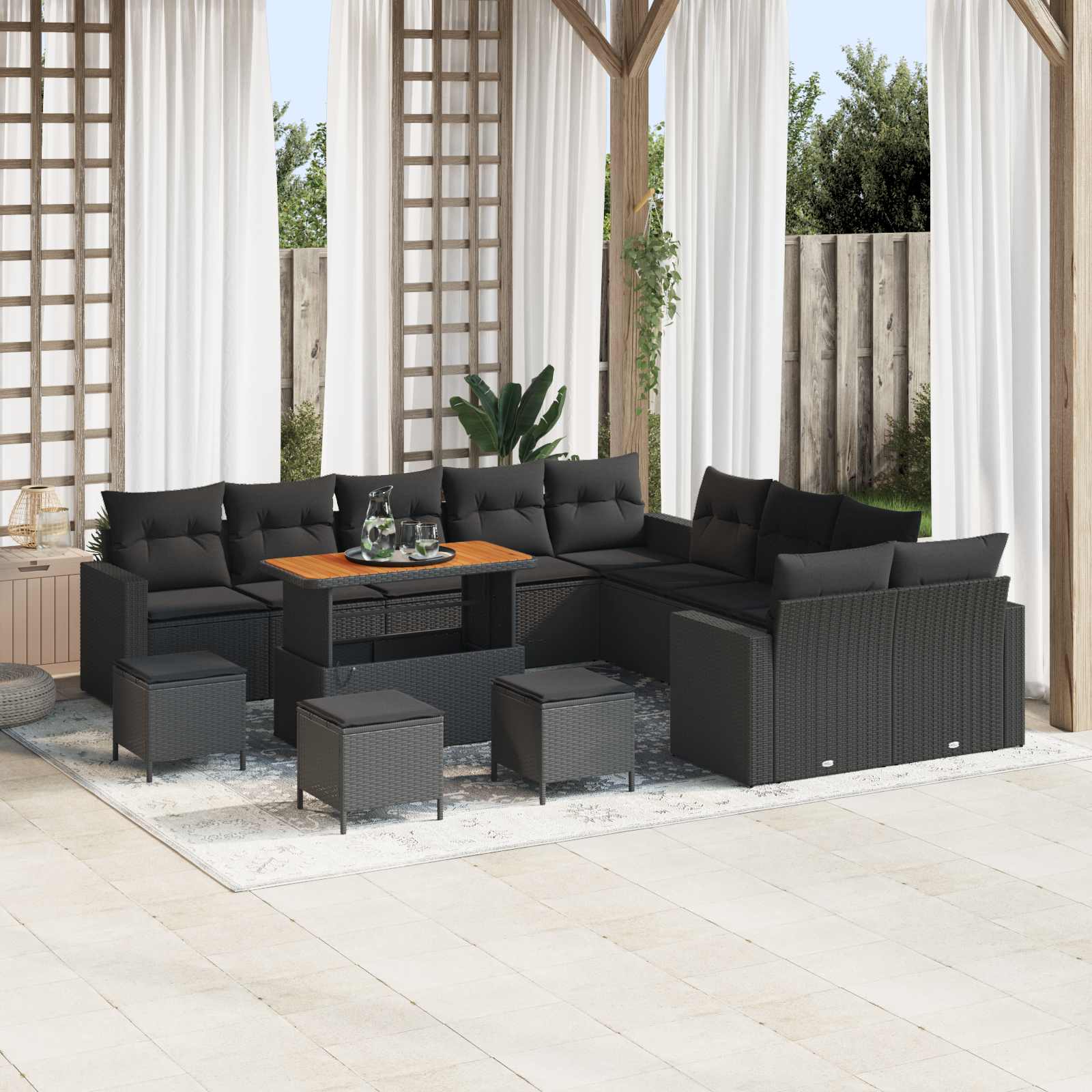 Gartensofa-set mit Kissen 18 pcs Schwarz Poly-Rattan
