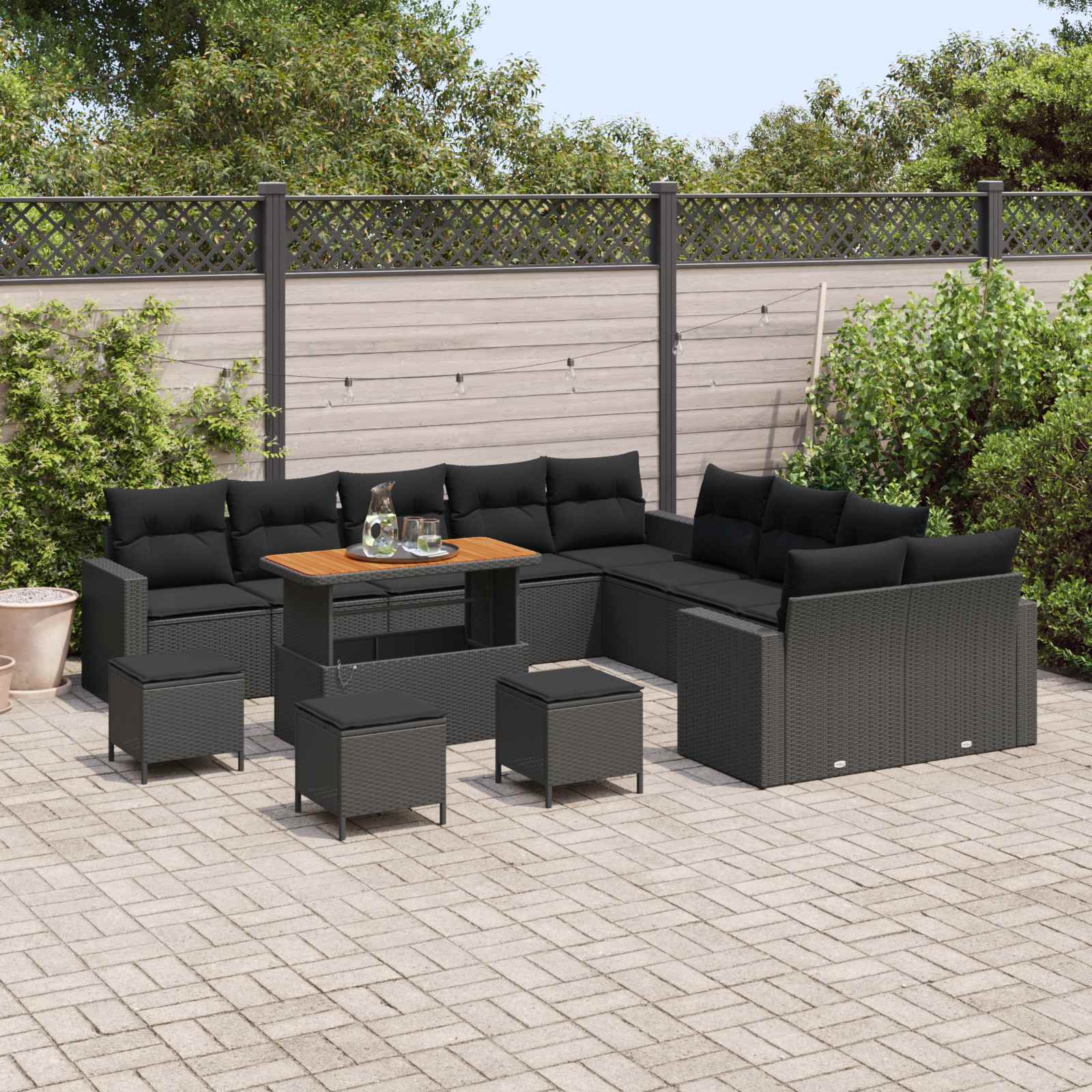 Gartensofa-set mit Kissen 18 pcs Schwarz Poly-Rattan