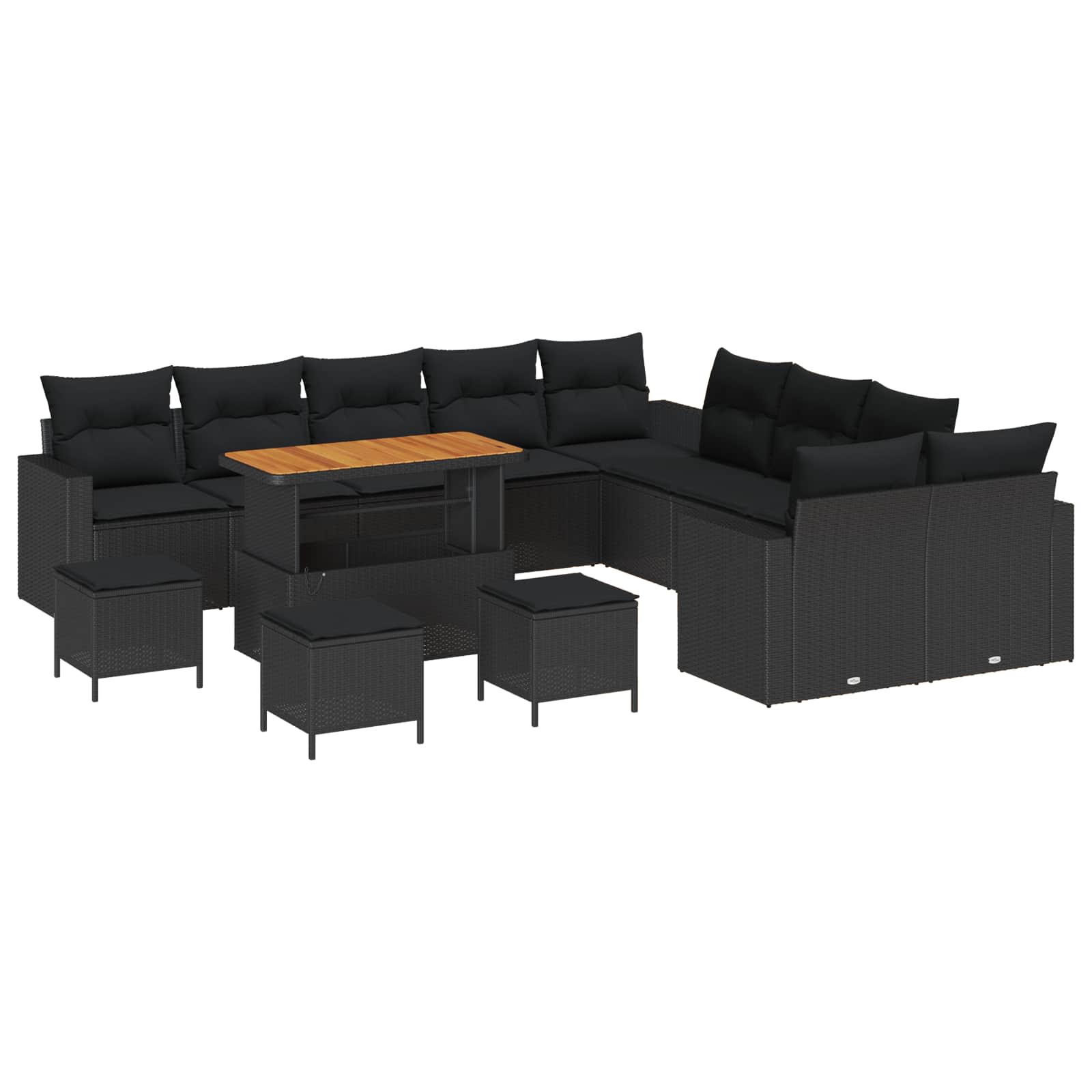 Gartensofa-set mit Kissen 18 pcs Schwarz Poly-Rattan