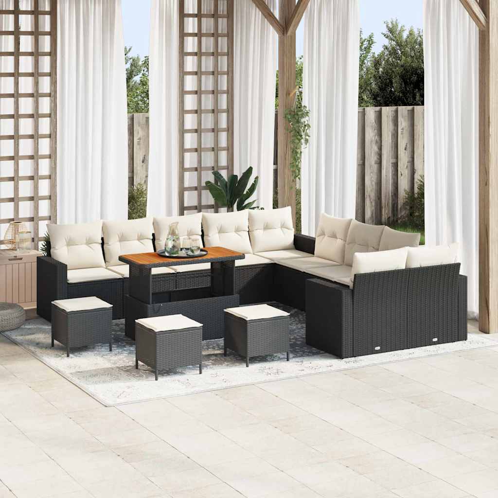 Gartensofa-set mit Kissen 18 pcs Schwarz und Creme Poly-Rattan