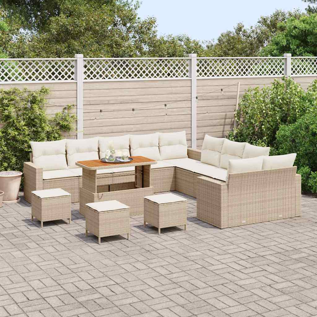 Gartensofa-set mit Kissen 18 pcs Beige und Creme Poly-Rattan