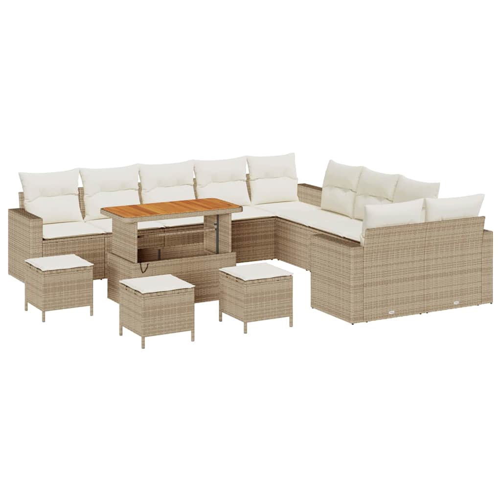 Gartensofa-set mit Kissen 18 pcs Beige und Creme Poly-Rattan