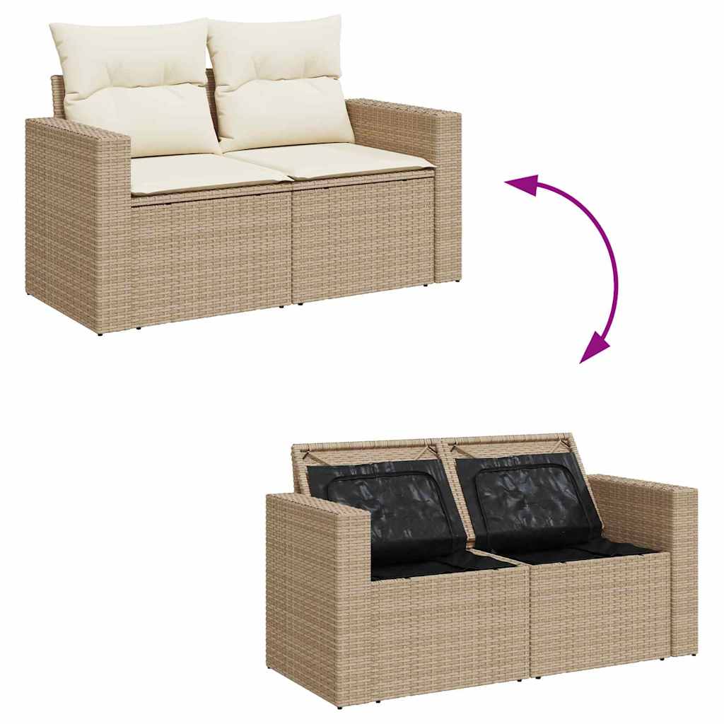 Gartensofa-set mit Kissen 18 pcs Beige und Creme Poly-Rattan