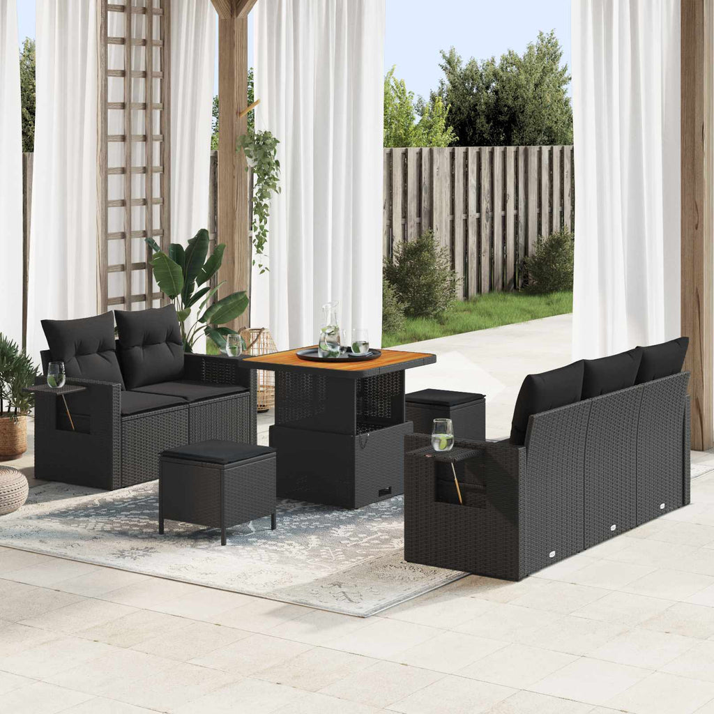 Gartensofa-set mit Kissen 10 pcs Schwarz Poly-Rattan
