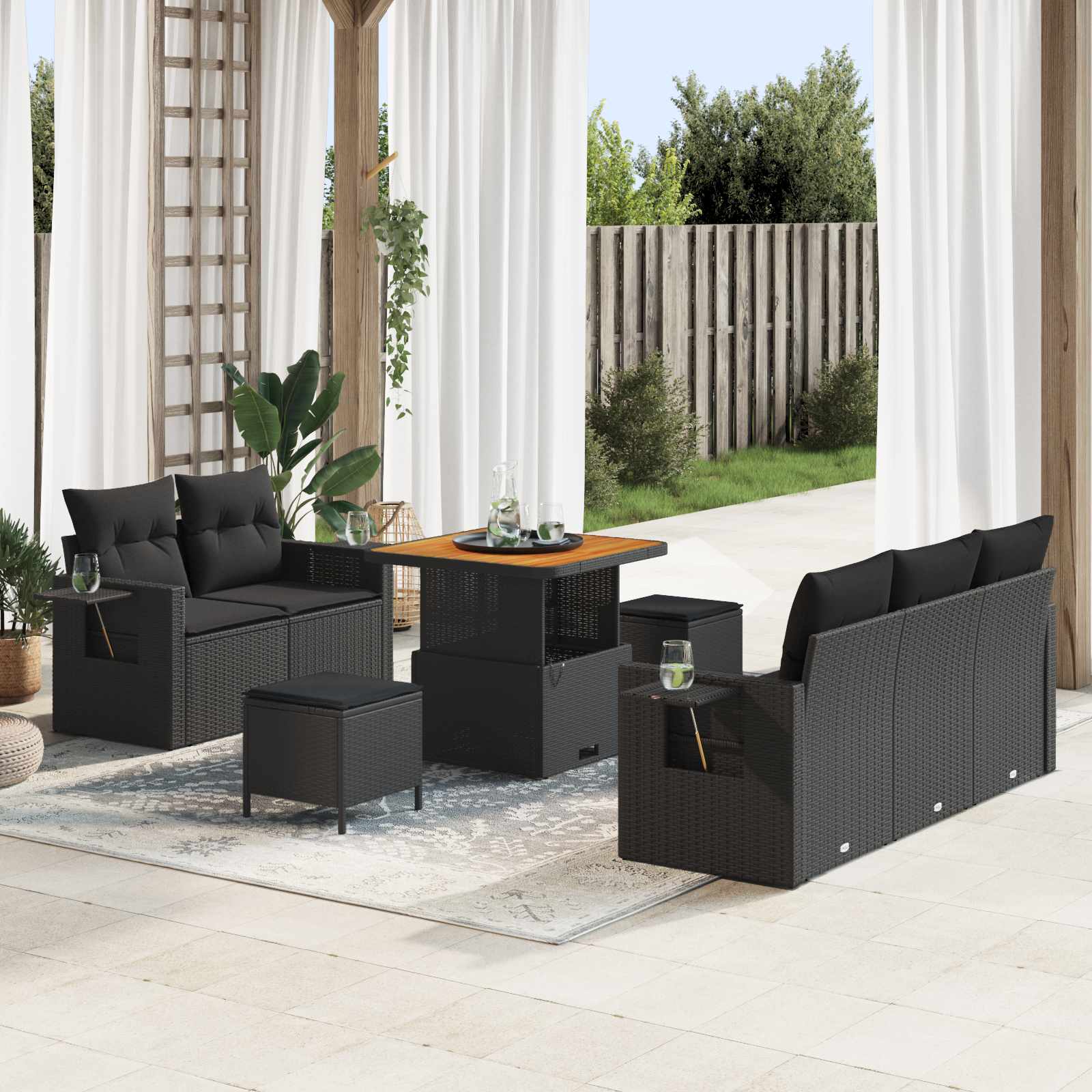 Gartensofa-set mit Kissen 10 pcs Schwarz Poly-Rattan