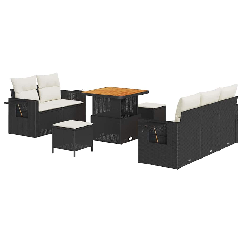 Gartensofa-set mit Kissen 10 pcs Schwarz und Creme Poly-Rattan
