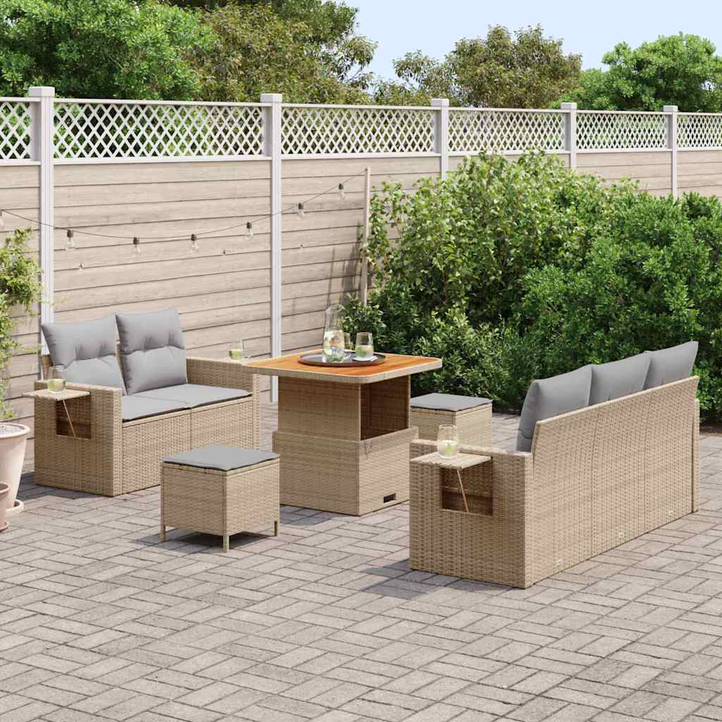 Gartensofa-set mit Kissen 10 pcs Beige und Hellgrau Poly-Rattan