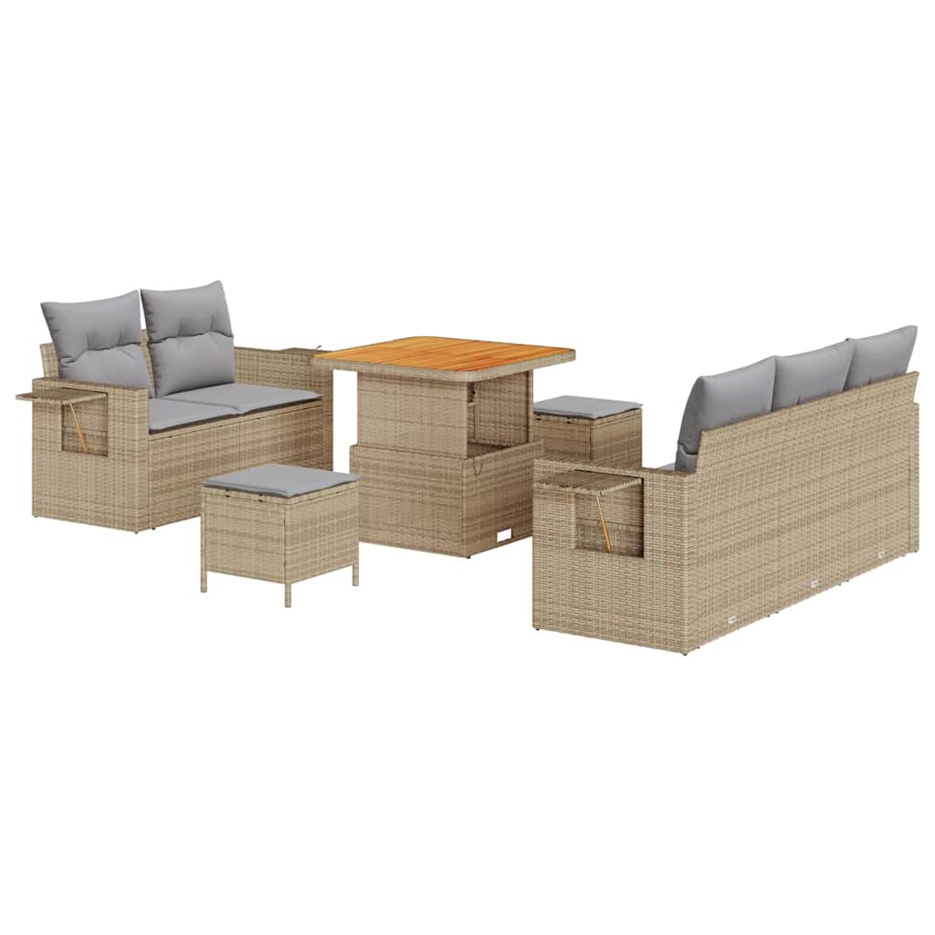 Gartensofa-set mit Kissen 10 pcs Beige und Hellgrau Poly-Rattan