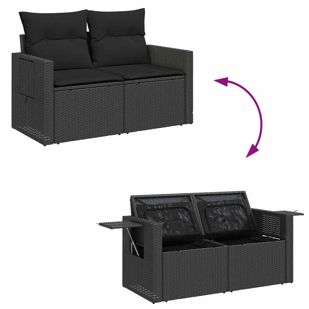 Gartensofa-set mit Kissen 10 pcs Schwarz Poly-Rattan