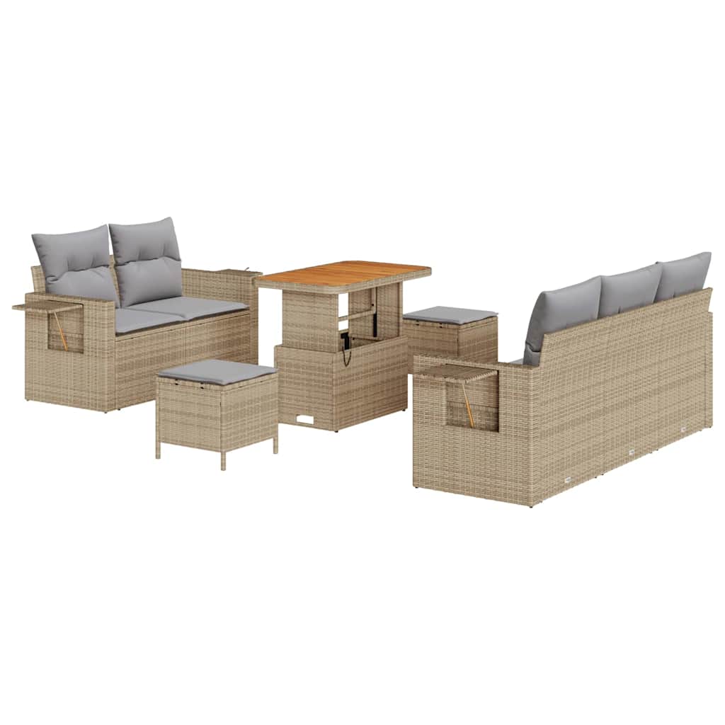 Gartensofa-set mit Kissen 10 pcs Beige und Hellgrau Poly-Rattan