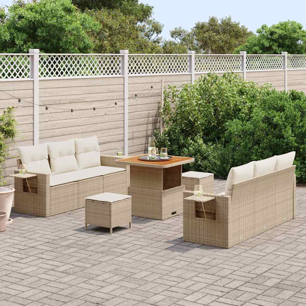Garten-Sofa-Set mit Kissen mit Speicher 9 pcs Beige und Creme