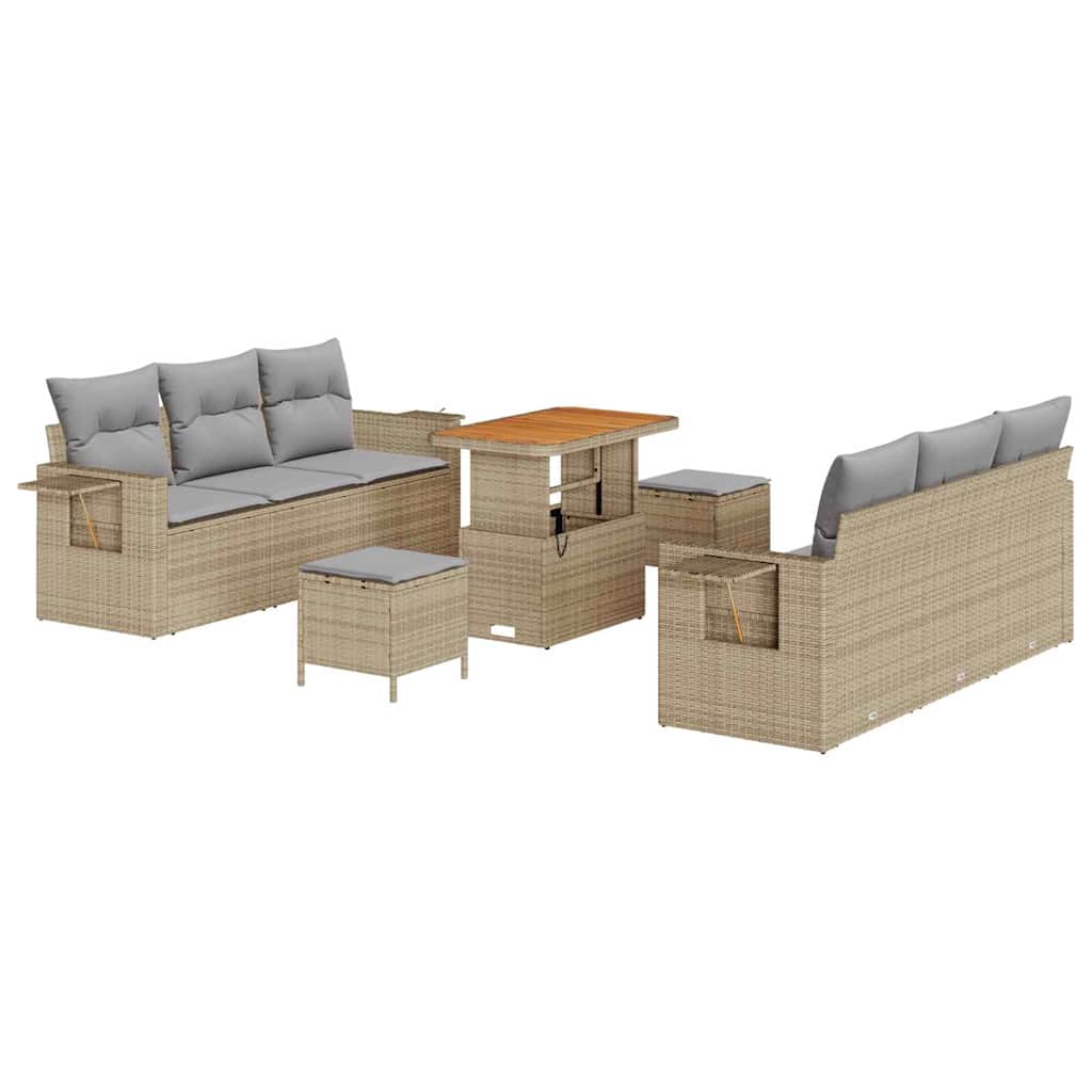 Garten-Sofa-Set mit Kissen 9 pcs Beige und Hellgrau
