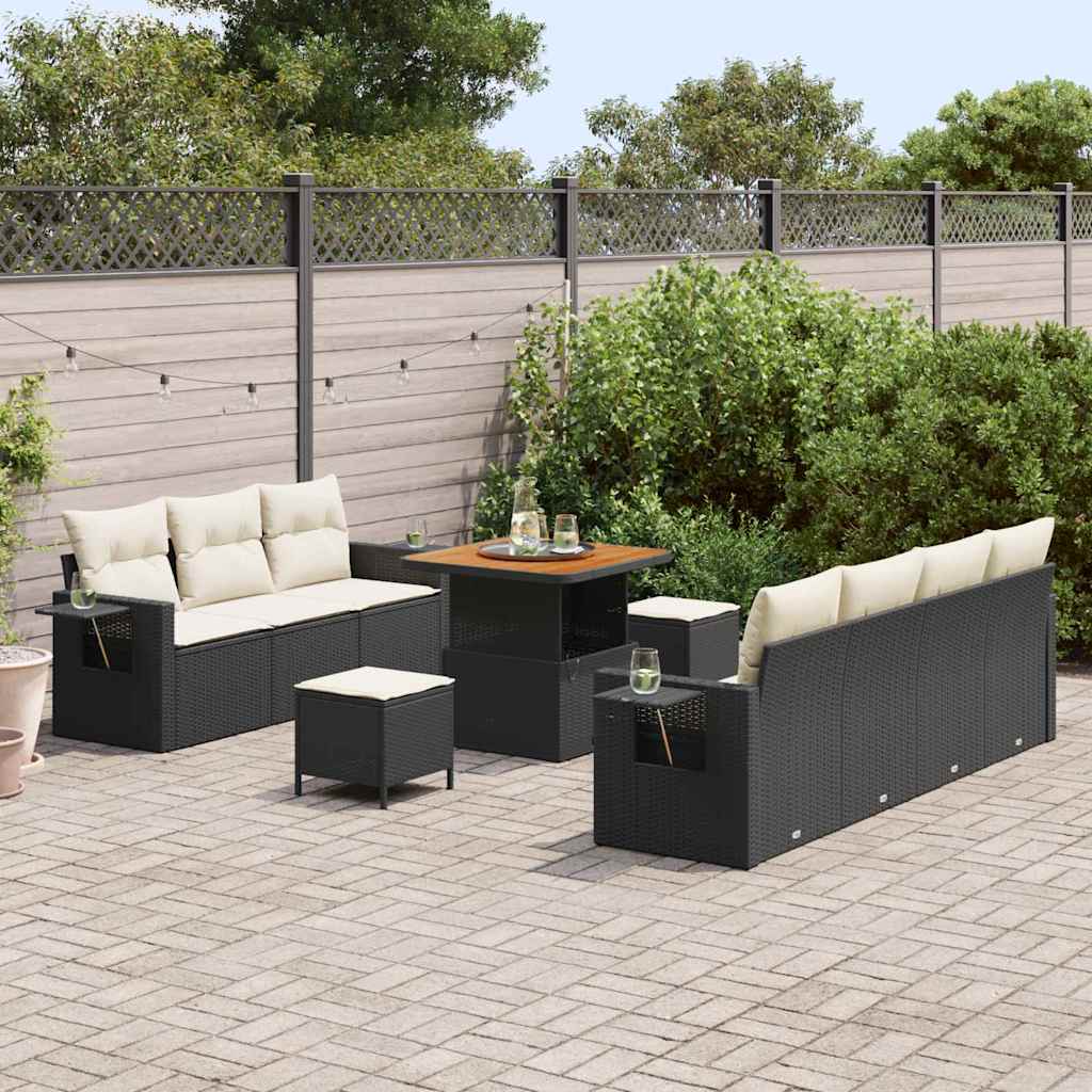 Garten-Sofa-Set mit Kissen 10 pcs Schwarz und Creme