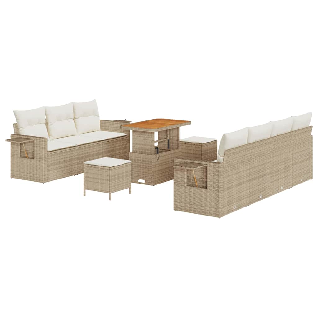 Garten-Sofa-Set mit Kissen mit Speicher 10 pcs Beige und Creme