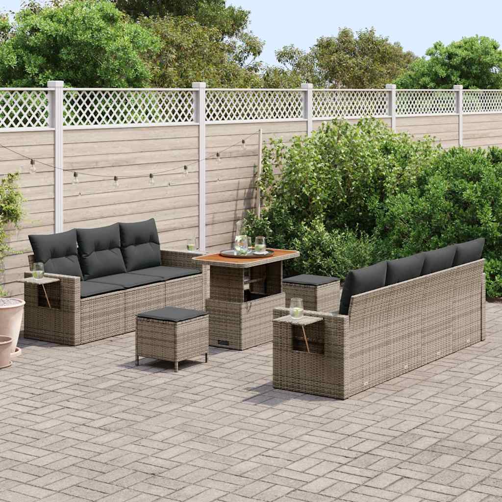 Garten-Sofa-Set mit Kissen mit Speicher 10 pcs Grau