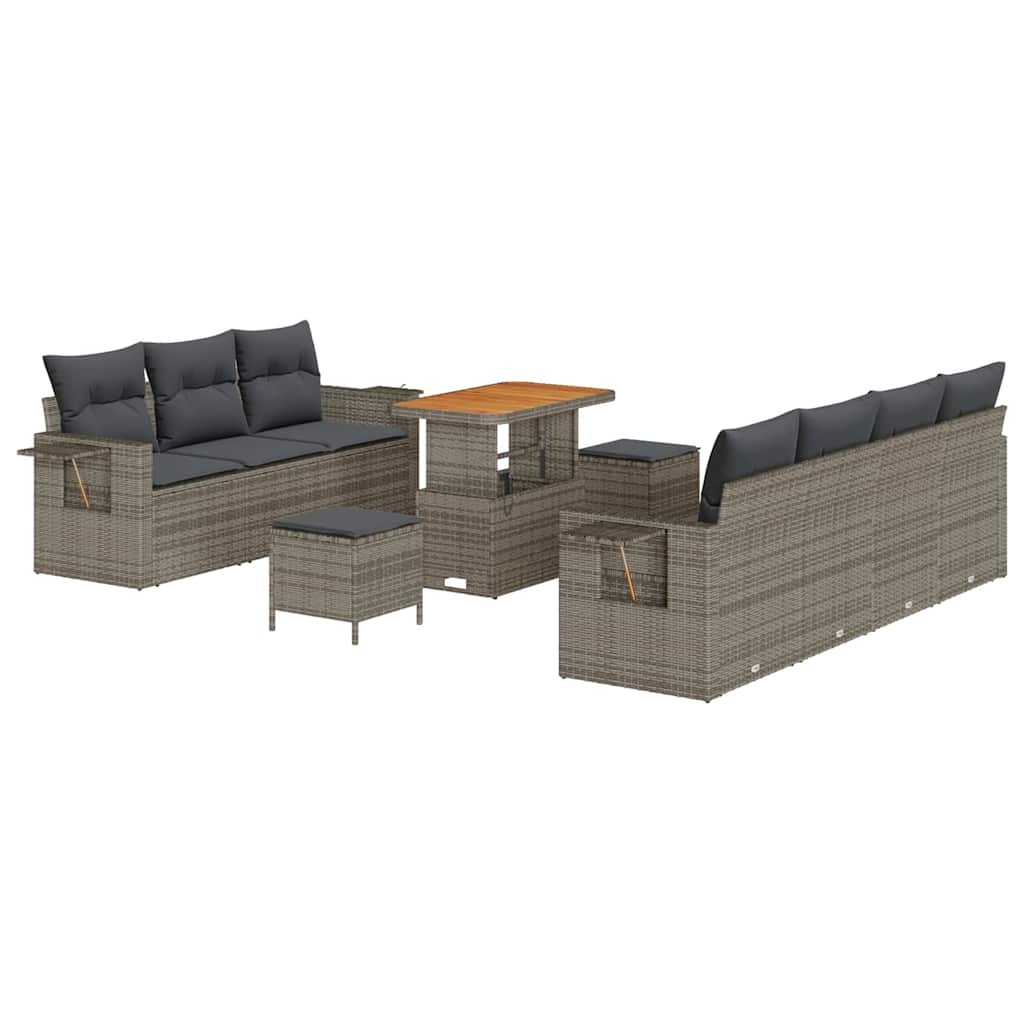 Garten-Sofa-Set mit Kissen mit Speicher 10 pcs Grau
