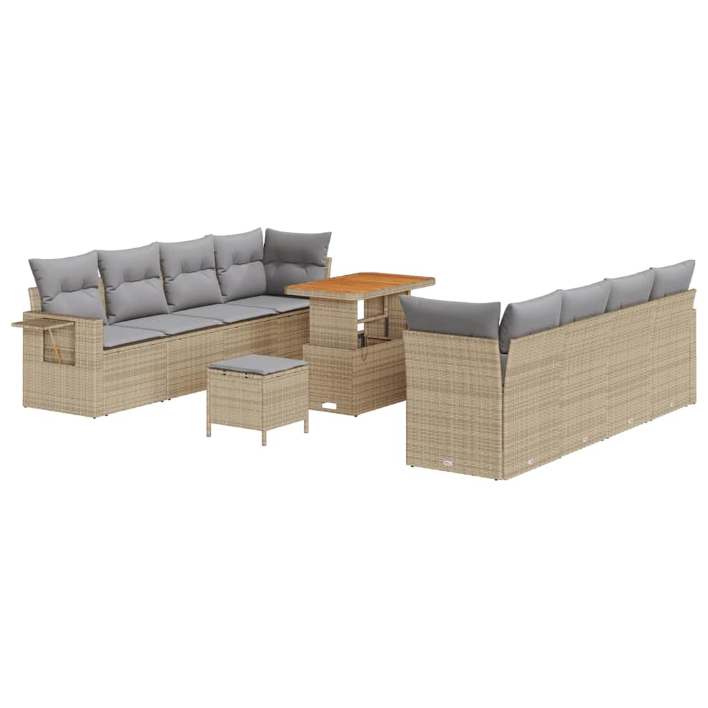 Gartensofa-set mit Kissen 11 pcs Beige und Hellgrau Poly-Rattan