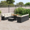 Gartensofa-set mit Kissen 11 pcs Schwarz und Creme Poly-Rattan