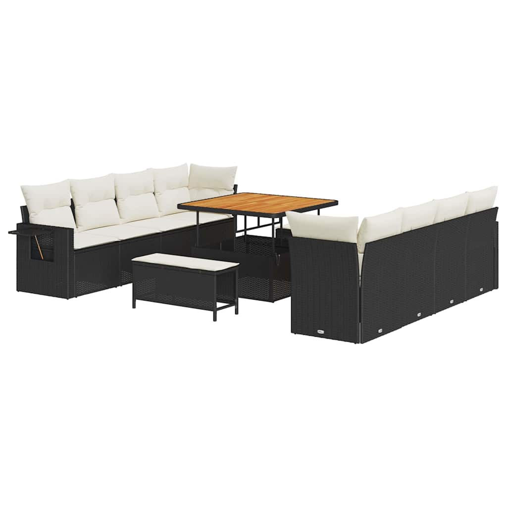 Gartensofa-set mit Kissen 11 pcs Schwarz und Creme Poly-Rattan
