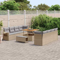 Gartensofa-set mit Kissen 11 pcs Beige und Hellgrau Poly-Rattan