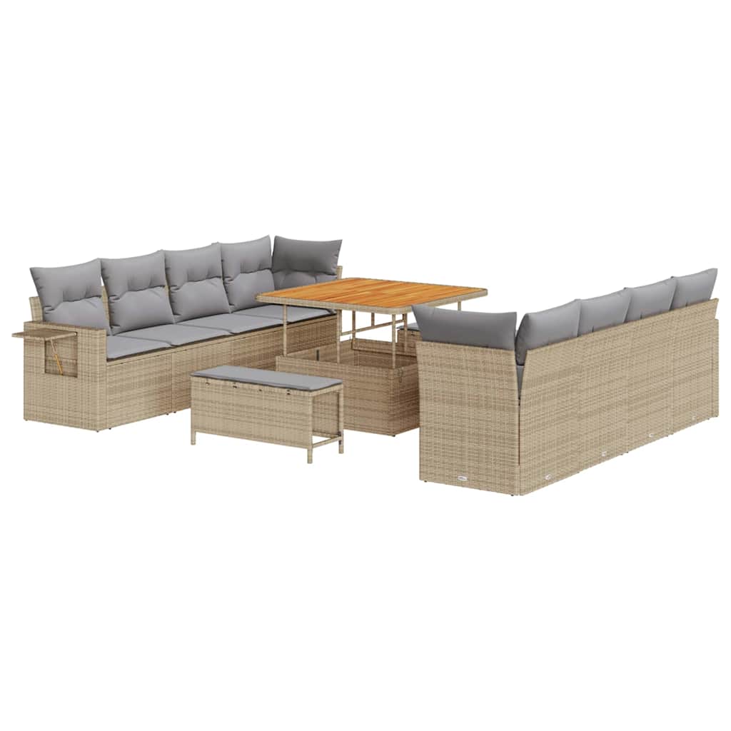Gartensofa-set mit Kissen 11 pcs Beige und Hellgrau Poly-Rattan