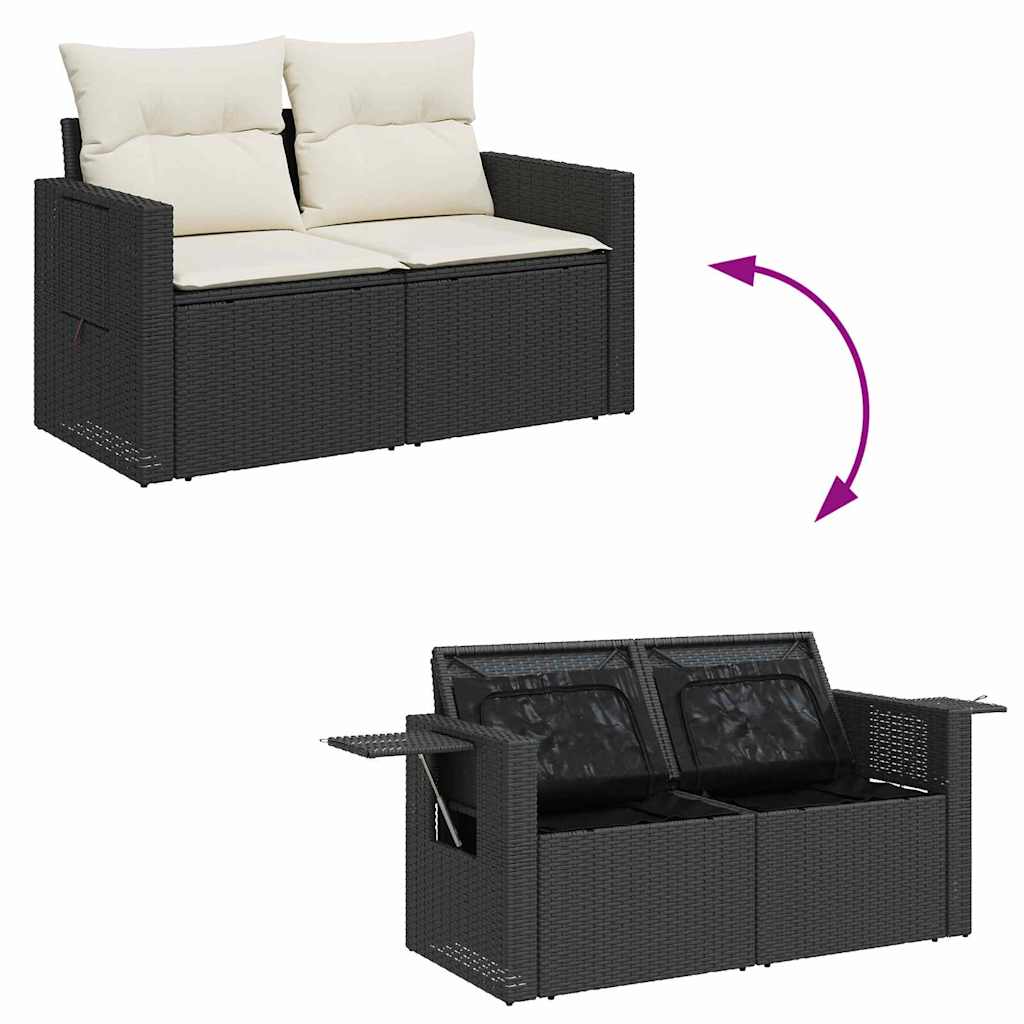 Gartensofa-set mit Kissen 13 pcs Schwarz und Creme Poly-Rattan
