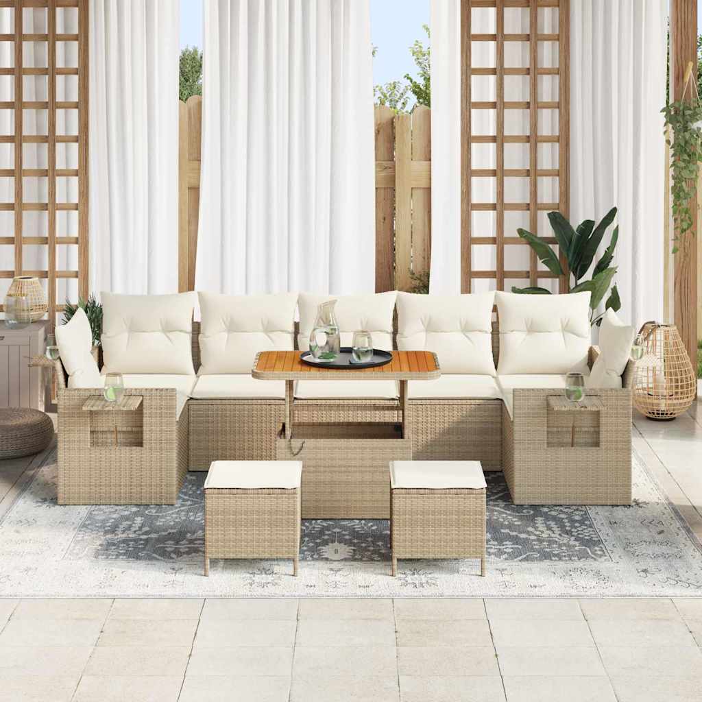 Gartensofa-set mit Kissen 13 pcs Beige und Creme Poly-Rattan