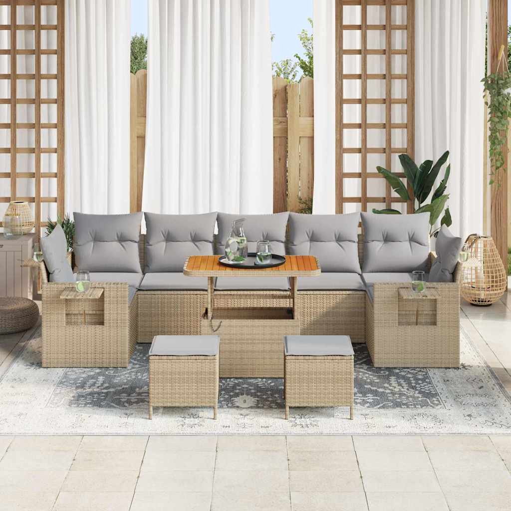 Gartensofa-set mit Kissen 10 pcs Beige und Hellgrau Poly-Rattan