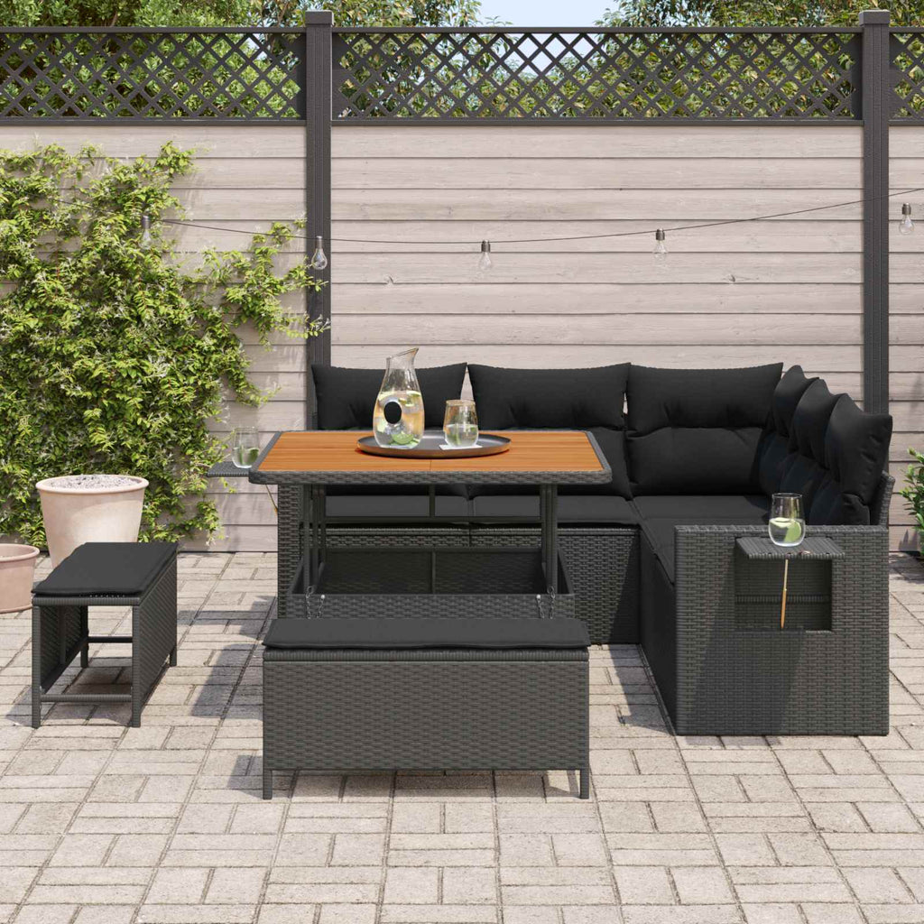 Gartensofa-set mit Kissen 9 pcs Schwarz Poly-Rattan