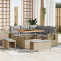 Gartensofa-set mit Kissen 9 pcs Beige und Hellgrau Poly-Rattan