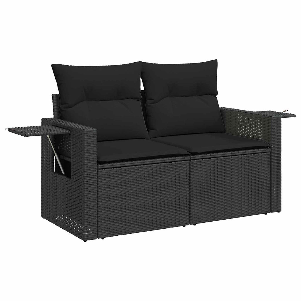 Gartensofa-set mit Kissen 9 pcs Schwarz Poly-Rattan